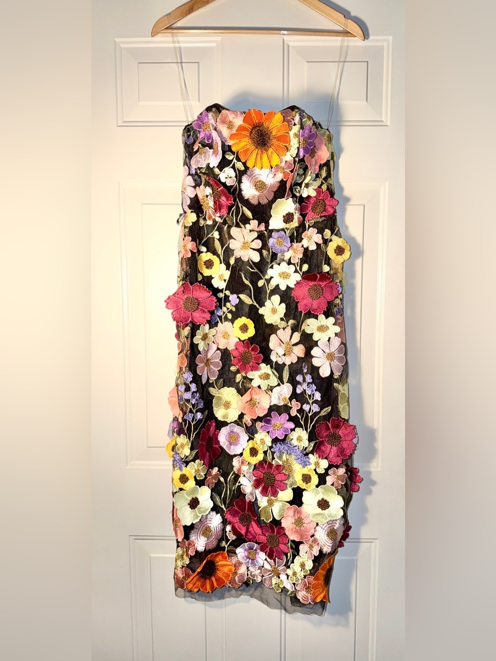 Nova Luxe Floral Embroidered Black Sheer Sheath Dress - Multicolor Floral. Sz M